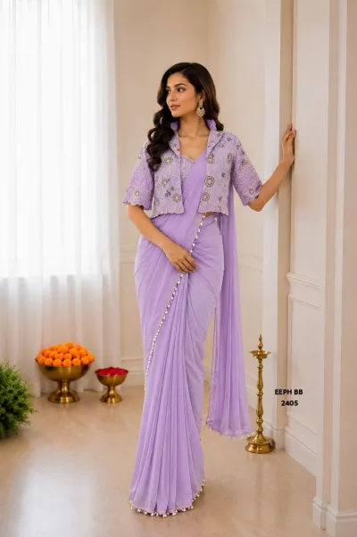Indo-Western Ready to Wear Saree with an Embroidered Koti (Jacket)